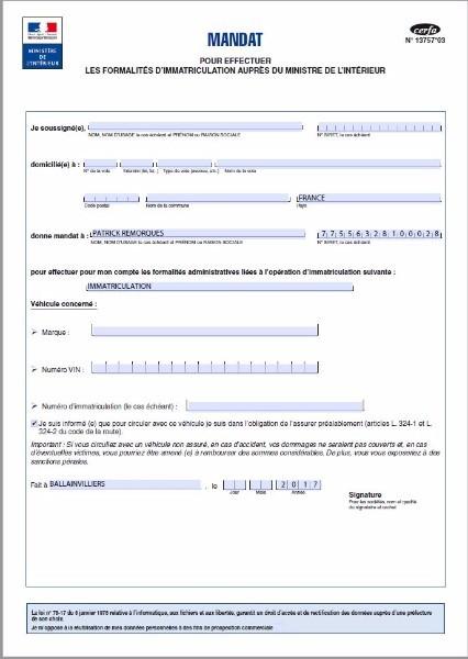 Mandat Immatriculation cerfa 13757*03